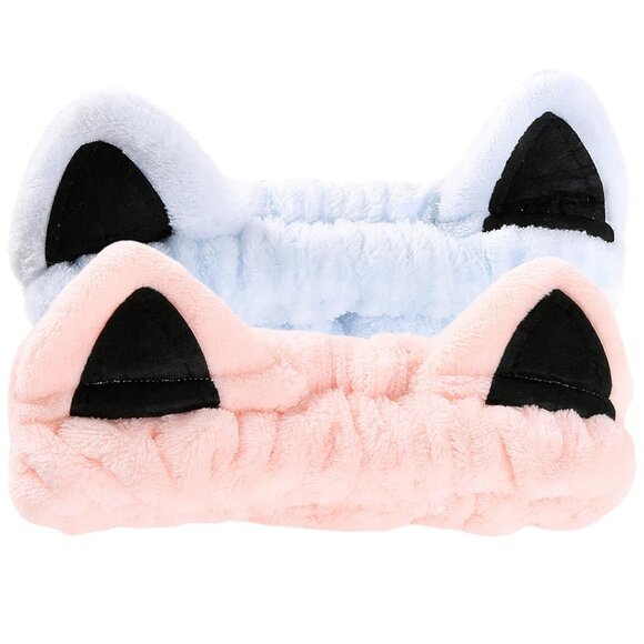 Accessories - 2 Pcs Cat Ears Headband Spa Headbands for Washing Face Headband Blue Pink